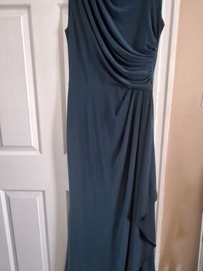 Sleeveless Teal Draped Maxi Dress
